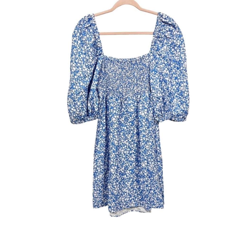Tuckernuck Blooms on Broad Annie Smocked Linen Dress sz: L Blue White - Picture 5 of 6